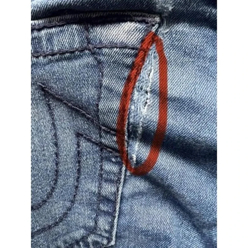 True Religion Ricky Relaxed Straight Jeans Mens 31 Blue Denim Distressed